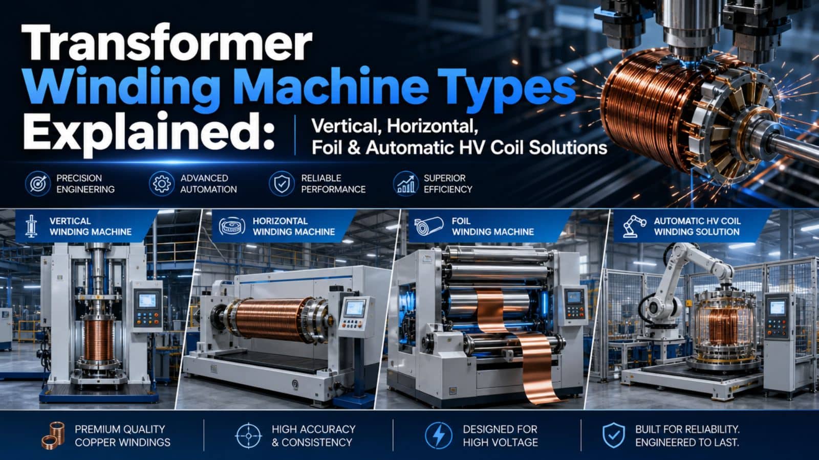 Transformer Winding Machine Types Explained: Vertical, Horizontal, Foil & Automatic HV Coil Solutions