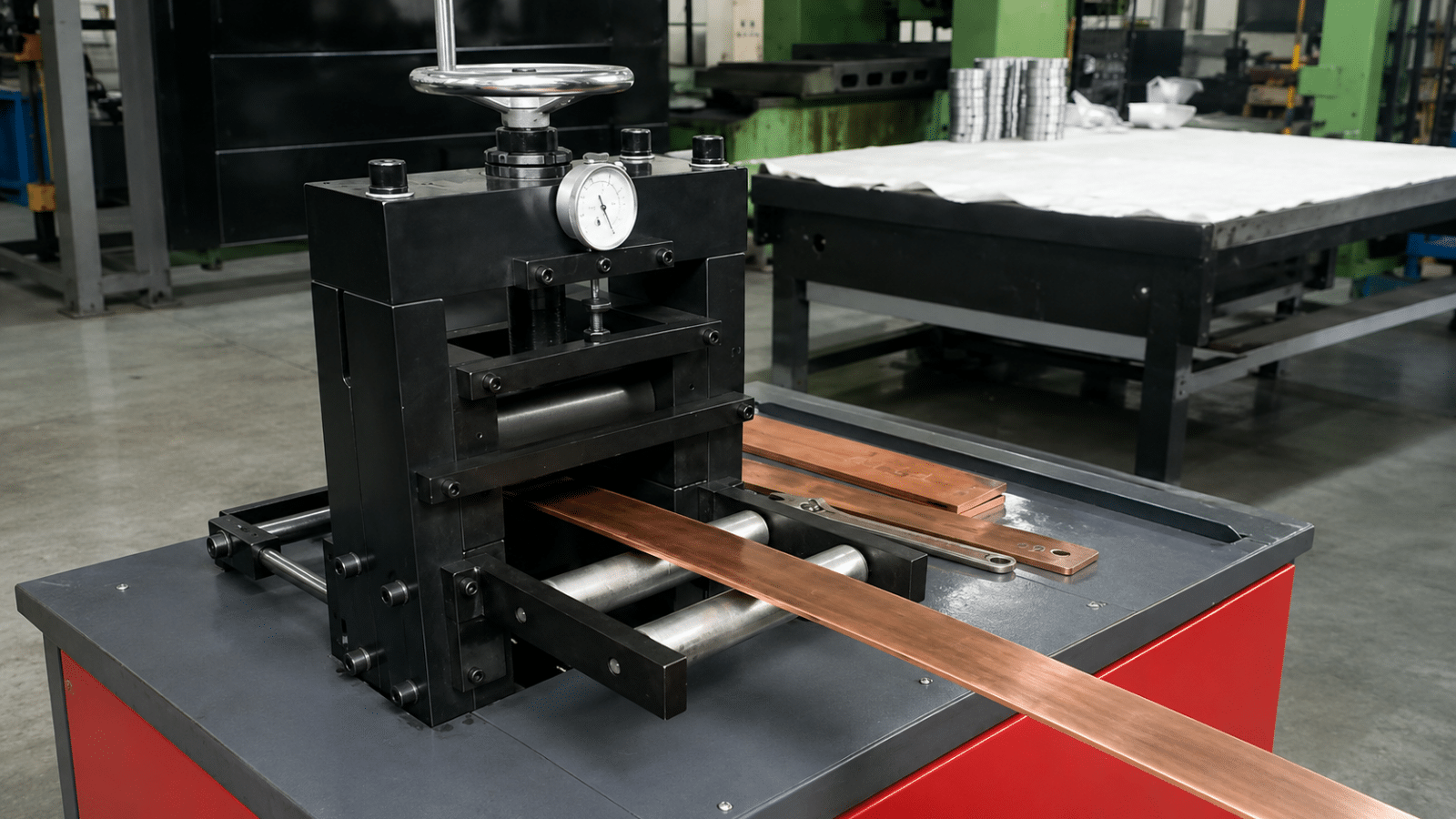 Busbar Leveling Machine Operating In The Factory