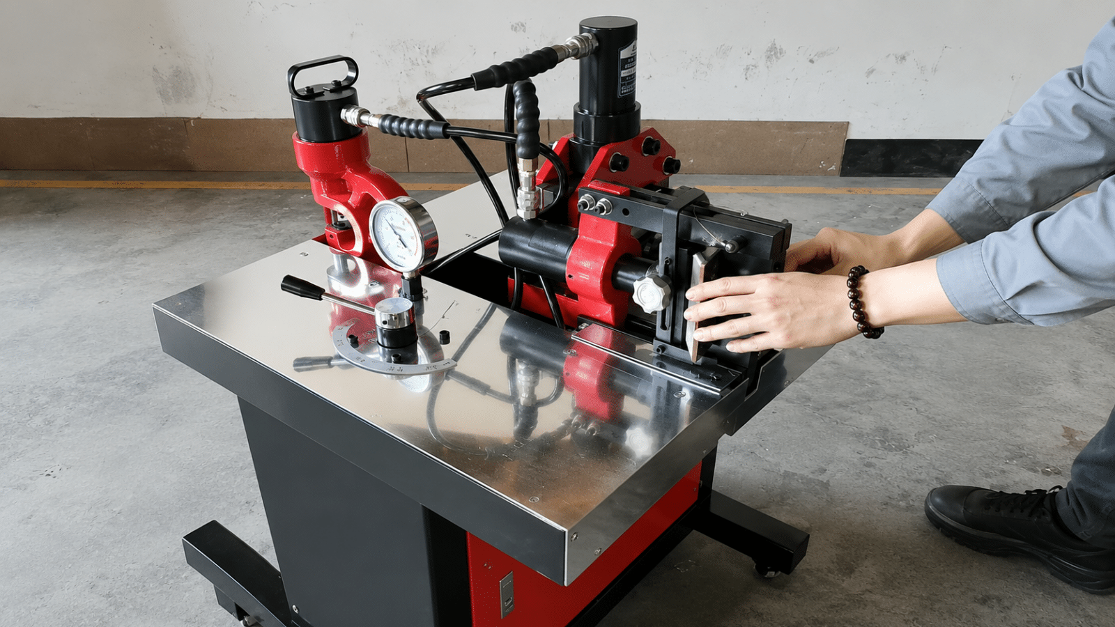 Copper busbar processing with a portable machine