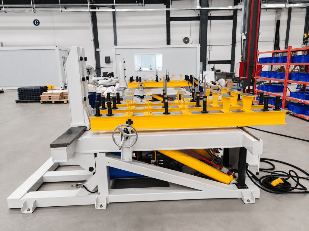 Transformer core stacking and turning equipment in workshop