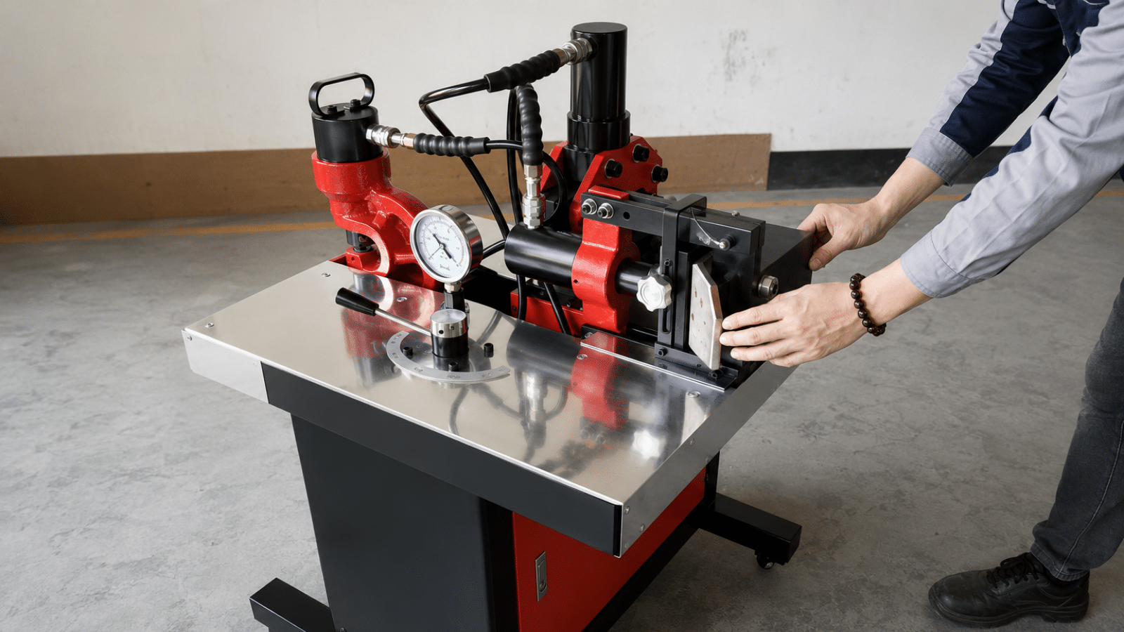 Combined busbar processing machine at work