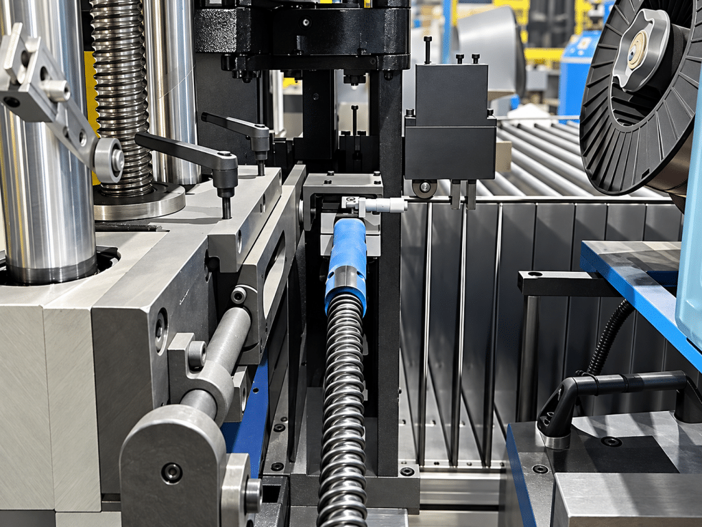 Automatic positioning and continuous welding of the round-bar stiffener along the crest