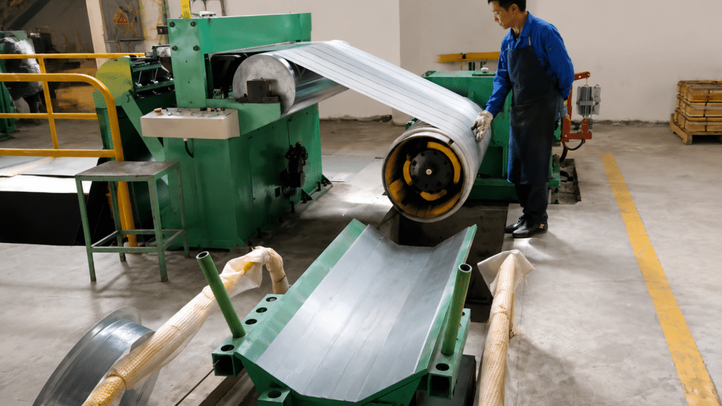 Multiple slit silicon steel strips recoiling side by side, with square coil faces