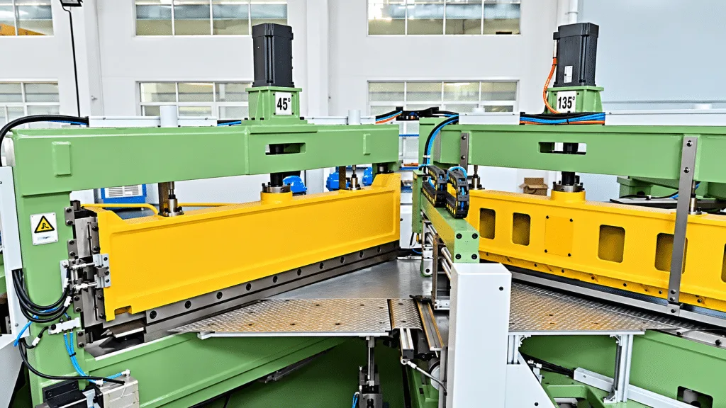 The 45-degree and 135-degree shear heads cutting CRGO sheet to length