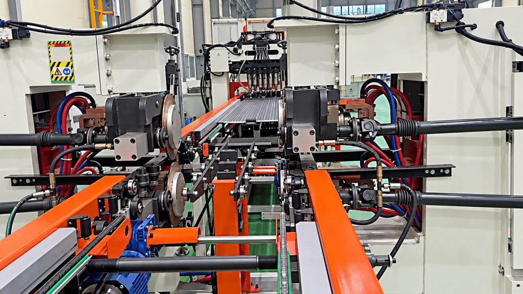Operator station and control panel beside the multi-spot welding gantry