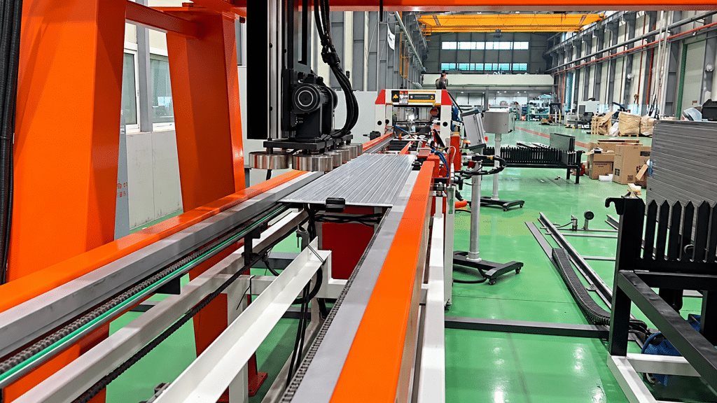 Wide view of the production line running through the customer's modern workshop