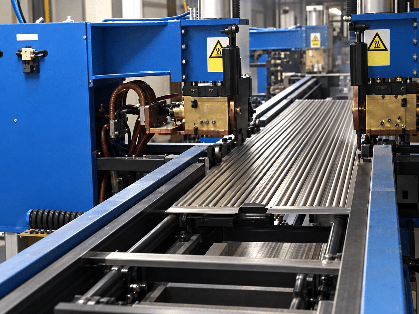 Radiator fins on the production line.