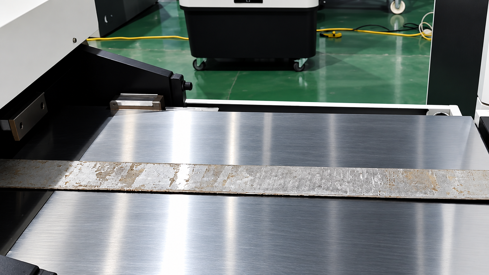 Copper busbar entering the sawing and folding bed of the CNC busbar machine