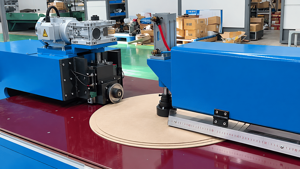 Shear head and upper pressing disc on the rotating table, a ring separating along the cut line